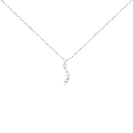 AGS Certified 14k White Gold 3.0 Cttw Baguette and Brilliant Round-Cut Diamond Journey 18" Pendant Necklace (K-L Color, I1-I2 Clarity)