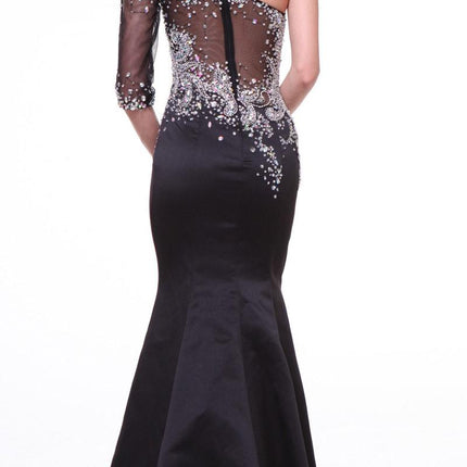 Cinderella Divine 8789 Mermaid Dress One Shoulder Sleeve Embellished Sheer Bodice