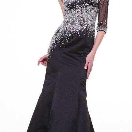 Cinderella Divine 8789 Mermaid Dress One Shoulder Sleeve Embellished Sheer Bodice