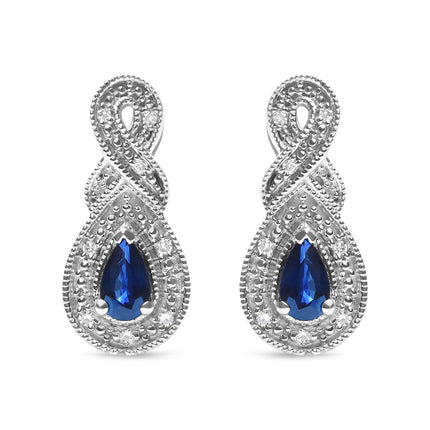 .925 Sterling Silver 4.5 x 3mm Pear Sapphire Gemstone and Diamond Accent Infinity Drop Stud Earrings (H-I Color, SI1-SI2 Clarity)