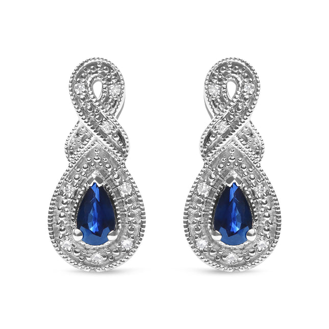 .925 Sterling Silver 4.5 x 3mm Pear Sapphire Gemstone and Diamond Accent Infinity Drop Stud Earrings (H-I Color, SI1-SI2 Clarity)
