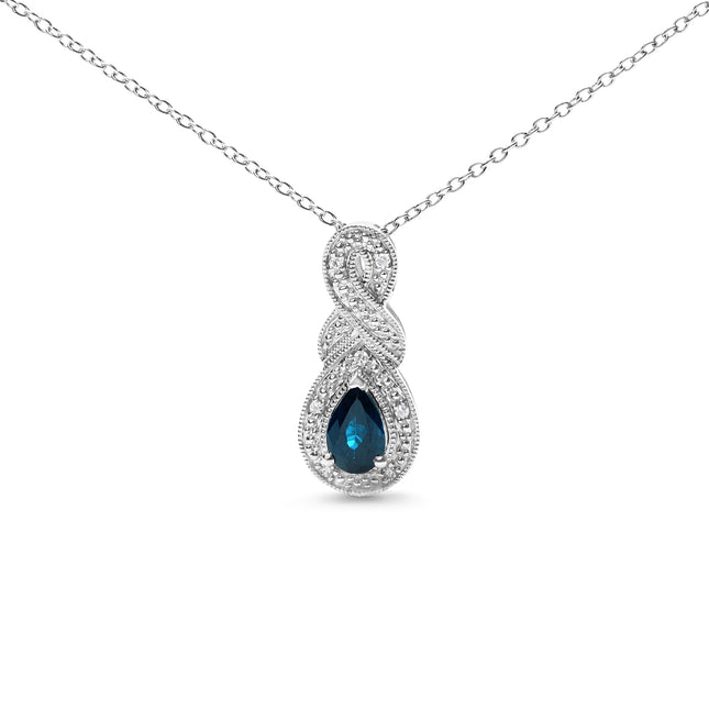 Pear Sapphire & Diamond Accent Infinity Pendant Necklace in 925 Sterling Silver – 18" Chain
