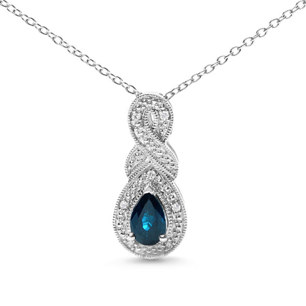 Pear Sapphire & Diamond Accent Infinity Pendant Necklace in 925 Sterling Silver – 18" Chain