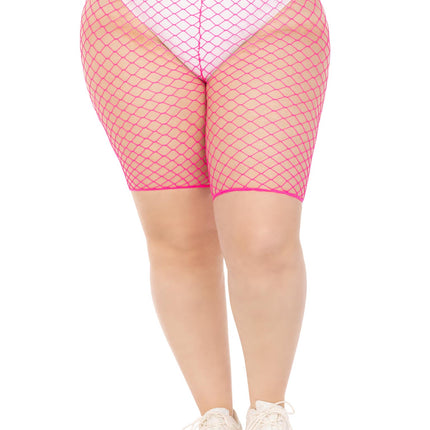 Plus Size Industrial Net Biker Shorts - Neon Pink - 1X-2X