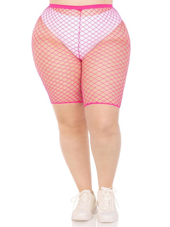 Plus Size Industrial Net Biker Shorts - Neon Pink - 1X-2X