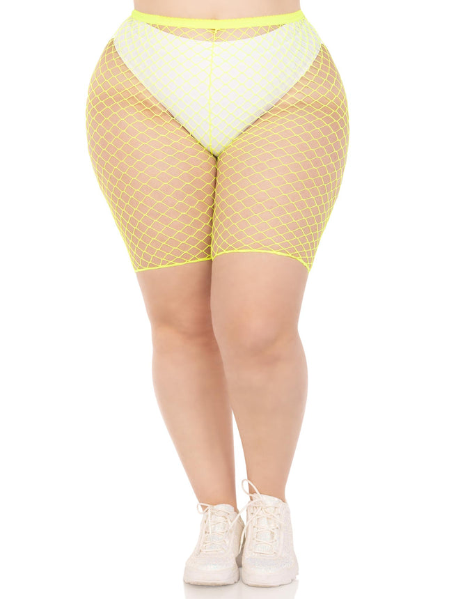 Plus Size Industrial Net Biker Shorts - Neon Yello - 1X-2X