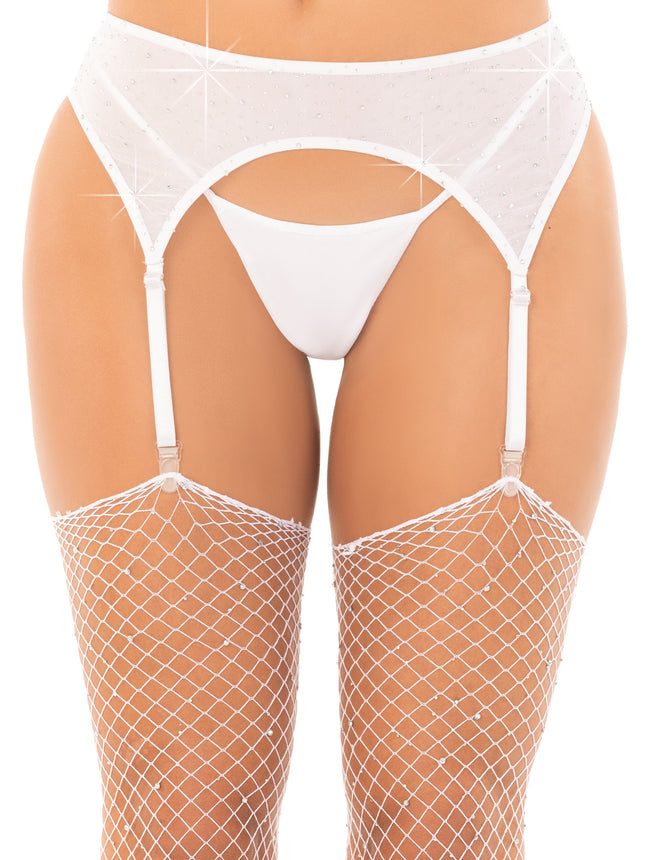 Rhinestone garter belt. - White - O/S
