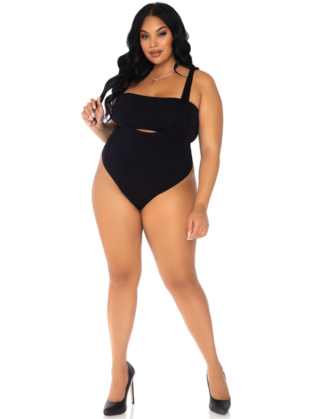 Plus Size 2 PC Opaque Bandeau and Suspender Bodysuit - Black - 1X-2X