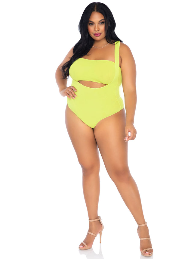 Plus Size 2 PC Opaque Bandeau and Suspender Bodysuit - Neon Yello - 1X-2X