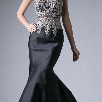 Cinderella Divine 8934 Embroidered Bodice Mermaid Gown Cut Out Back