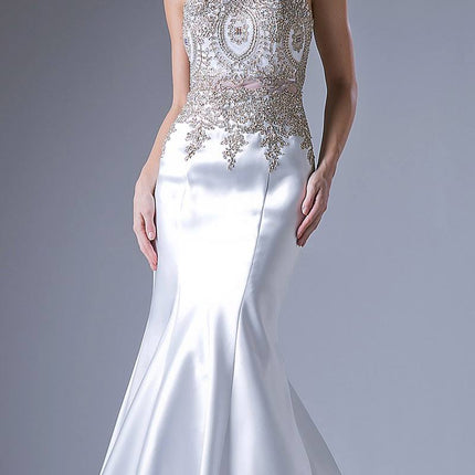 Cinderella Divine 8934 Embroidered Bodice Mermaid Gown Cut Out Back