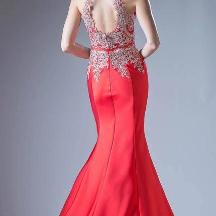 Cinderella Divine 8934 Embroidered Bodice Mermaid Gown Cut Out Back