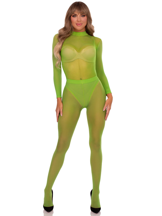 2 PC Snap Crotch Sheer Bodysuit and Matching Tights - Green - O/S