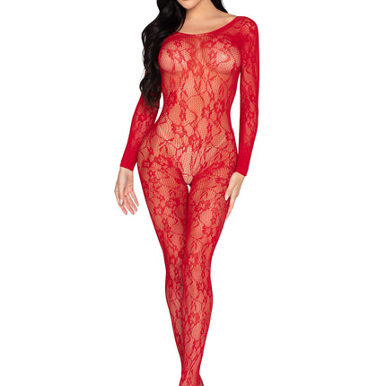 Lace Lingerie Jumpsuit - Red - O/S