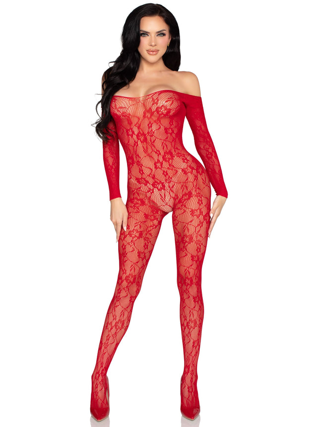 Lace Lingerie Jumpsuit - Red - O/S