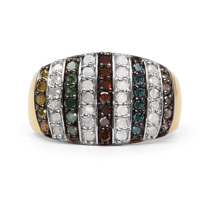 14K Yellow Gold Plated 0.84 Carat Genuine Multi Diamond .925 Sterling Silver Ring