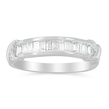 .925 Sterling Silver 1/2 Cttw Baguette Cut Diamond Channel Set X-Station Wedding Ring (H-I Color, I1-I2 Clarity) - Size 6-1/2