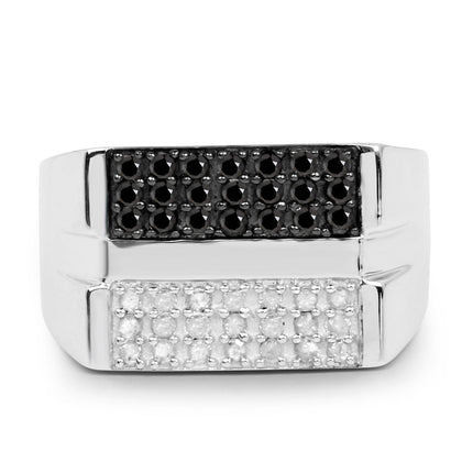 0.64 Carat Genuine Black Diamond and White Diamond .925 Sterling Silver Ring