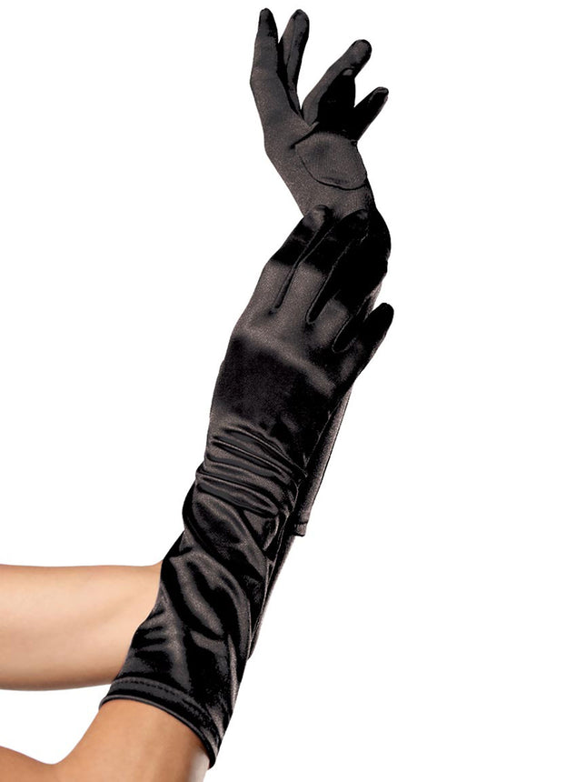 Satin Elbow Length Gloves - Black - O/S