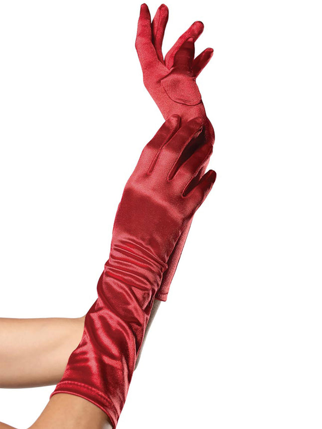 Satin Elbow Length Gloves - Red - O/S