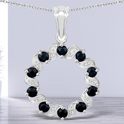 1.30 Carat Genuine Blue Sapphire and White Topaz .925 Sterling Silver Pendant