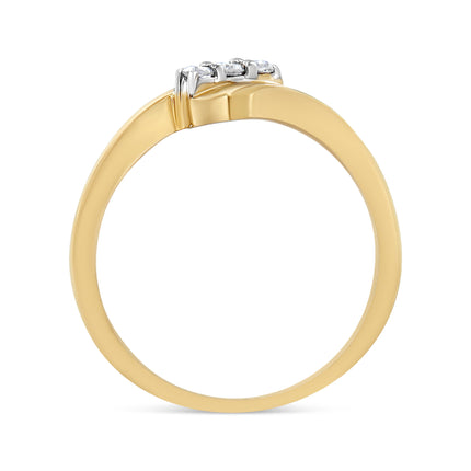 10K Yellow Gold over .925 Sterling Silver 1/10 Cttw Diamond Three-Stone Bypass Fashion Cocktail Ring ( I-J Color, I2-I3 Clarity) - Size 6