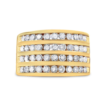 10K Yellow Gold Plated .925 Sterling Silver 1 1/2 Cttw Diamond 4 Row Channel Band Ring (Champagne Color, I2-I3 Clarity) Size 7