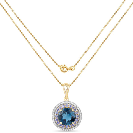 "5.10 Carat Genuine London Blue Topaz, Tanzanite and White Topaz .925 Sterling Silver Pendant