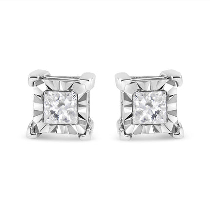 .925 Sterling Silver 1/2 Cttw Miracle Set Princess-cut Diamond Solitaire Stud Earrings (H-I Color, SI2-I1 Clarity)