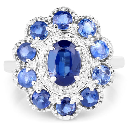 2.47 Carat Genuine Kyanite & White Topaz .925 Sterling Silver Ring