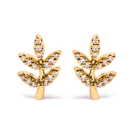 10K Yellow Gold 1/10 Cttw Diamond Accented Leaf and Branch Stud Earrings (H-I Color, I1-I2 Clarity)