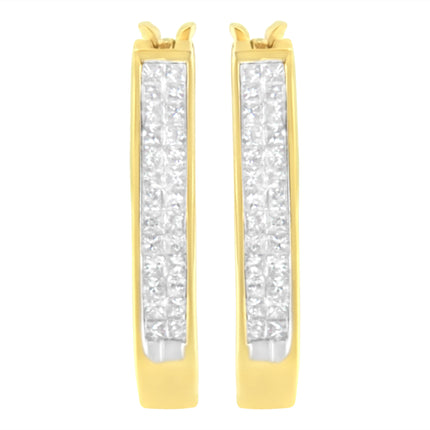 10K Yellow Gold 1/2 Cttw Invisible Set Princess-cut Diamond Hoop Earrings (H-I Color, SI2-I1 Clarity)