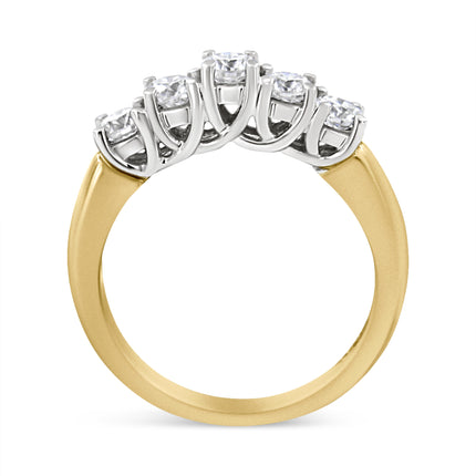 1.0 Cttw Diamond 5 Stone Ring Band in 18K Yellow Gold – Round Cut Wedding Anniversary Ring