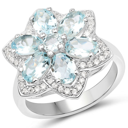 2.88 Carat Genuine Aquamarine .925 Sterling Silver Ring
