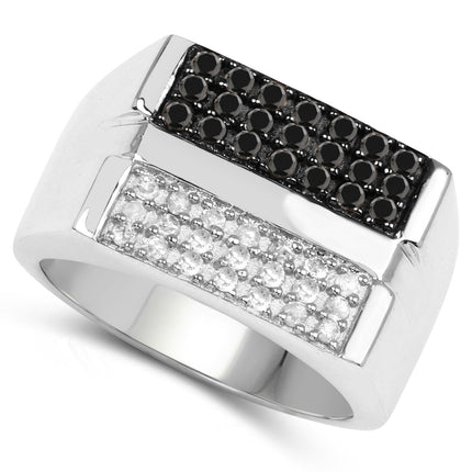 0.64 Carat Genuine Black Diamond and White Diamond .925 Sterling Silver Ring