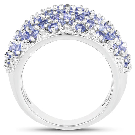 3.01 Carat Genuine Tanzanite and White Diamond .925 Sterling Silver Ring