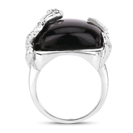 21.04 Carat Genuine Black Onyx and White Topaz .925 Sterling Silver Ring