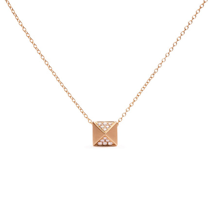 14K Yellow Gold 1/4 Cttw Diamond Matte Finished Pyramid Pendant Necklace (G-H Color, SI1-SI2 Clarity) - 18 Inches