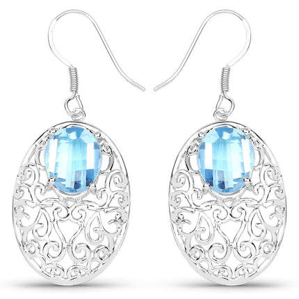 10.72 Carat Genuine Blue Topaz .925 Sterling Silver Earrings