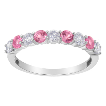 10KT White Gold 1/2 cttw Diamond and 3MM Created Blue Sapphire Gemstone Band Ring (H-I, I1-I2) - Size 7