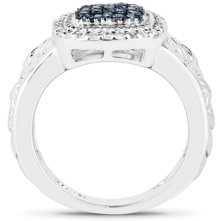 0.28 Carat Genuine Blue Diamond and White Diamond .925 Sterling Silver Ring