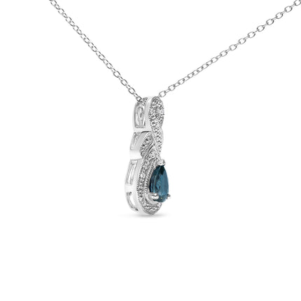 Pear Sapphire & Diamond Accent Infinity Pendant Necklace in 925 Sterling Silver – 18" Chain