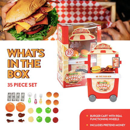 35 Piece Burger Stop Kids Cart Playset