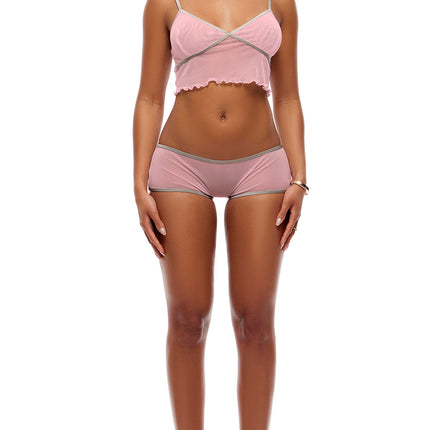 Home Body 2-Piece Sheer Mesh Cami and Boyshorts Set - Pink