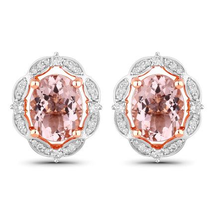 3.52 Carat Genuine Morganite and White Diamond 14K Rose Gold Earrings
