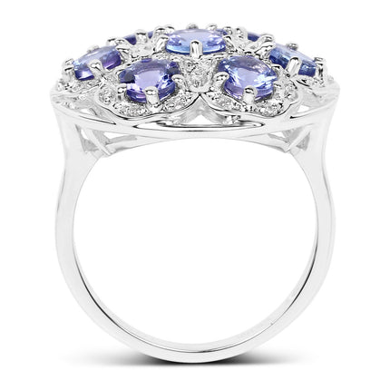 Tanzanite Ring 2.00 Carat with White Zircon – Sterling Silver Gemstone Jewelry