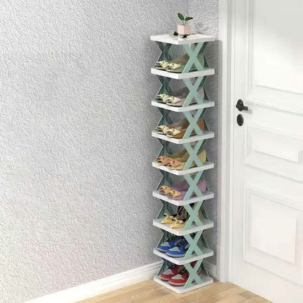 9-Tier Narrow Entryway Shoe Rack Plastic Vertical Shoe Organizer