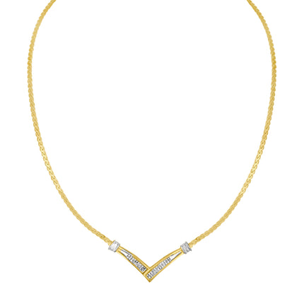 10K Yellow and White Gold 1/2 Cttw Princess Cut Diamond Channel-Set â€œVâ€ Shape 18" Franco Chain Necklace (H-I Color, SI2-I1 Clarity)