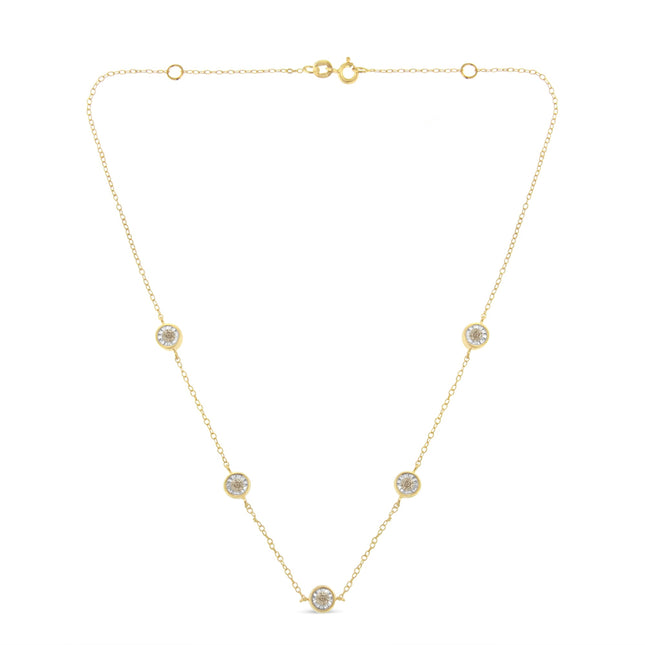 Yellow Color Plated Sterling Silver Diamond Station Necklace (1/2 cttw, K-L Color, I2-I3 Clarity)