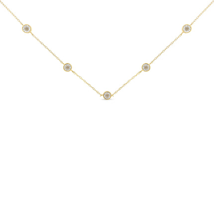Yellow Color Plated Sterling Silver Diamond Station Necklace (1/2 cttw, K-L Color, I2-I3 Clarity)
